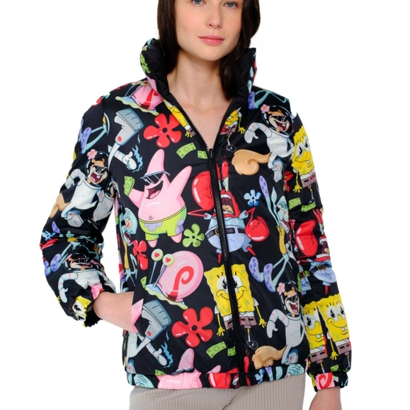 YSYS-B2 Members Only Nickelodeon SpongeBob SquarePants Reversible Puffer Jacket - Picture 2 of 12
